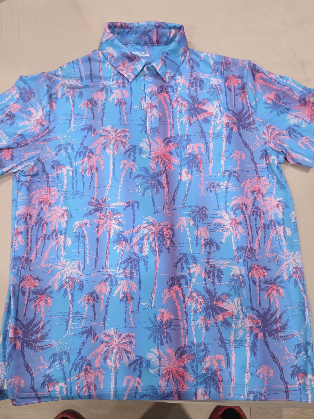 Birdies Blue Polo with Pink & Navy Palm Print